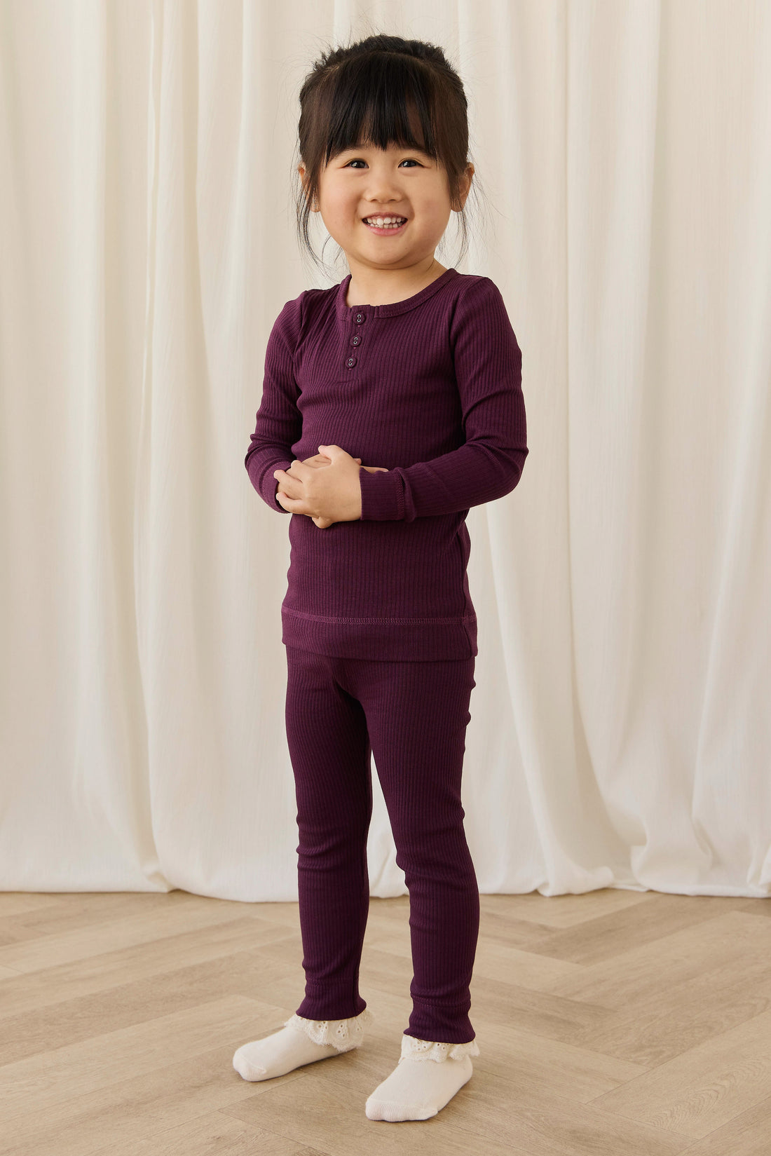 Organic Cotton Modal Long Sleeve Henley - Fig Childrens Top from Jamie Kay Australia