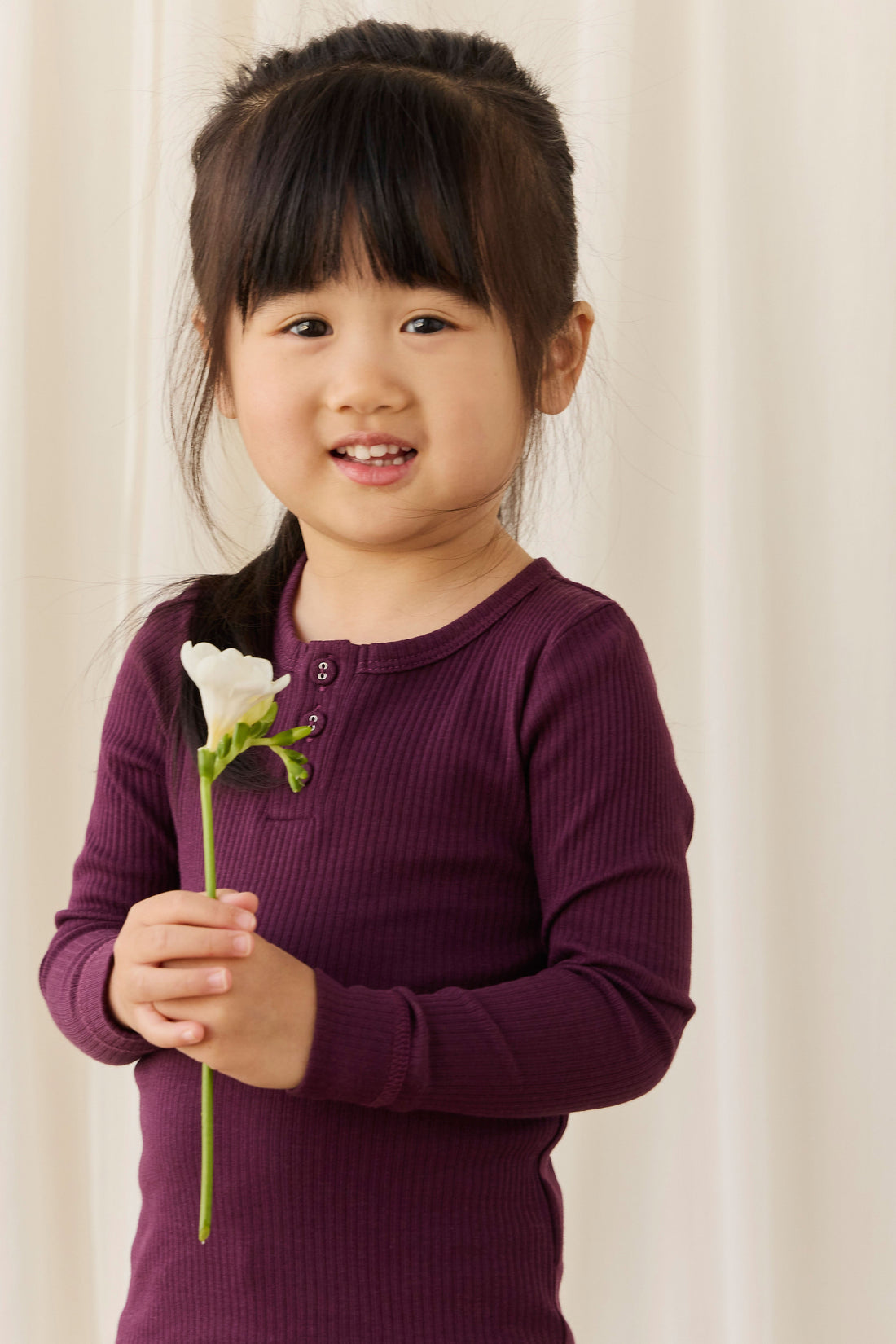 Organic Cotton Modal Long Sleeve Henley - Fig Childrens Top from Jamie Kay Australia