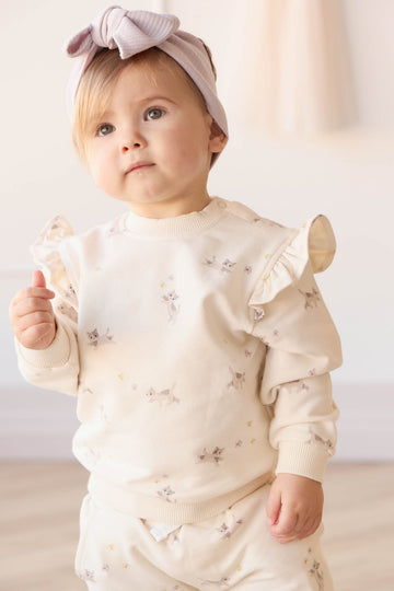 Organic Cotton Maple Sweatshirt - Playful Kittens Whisper White Large Childrens Top from Jamie Kay Australia