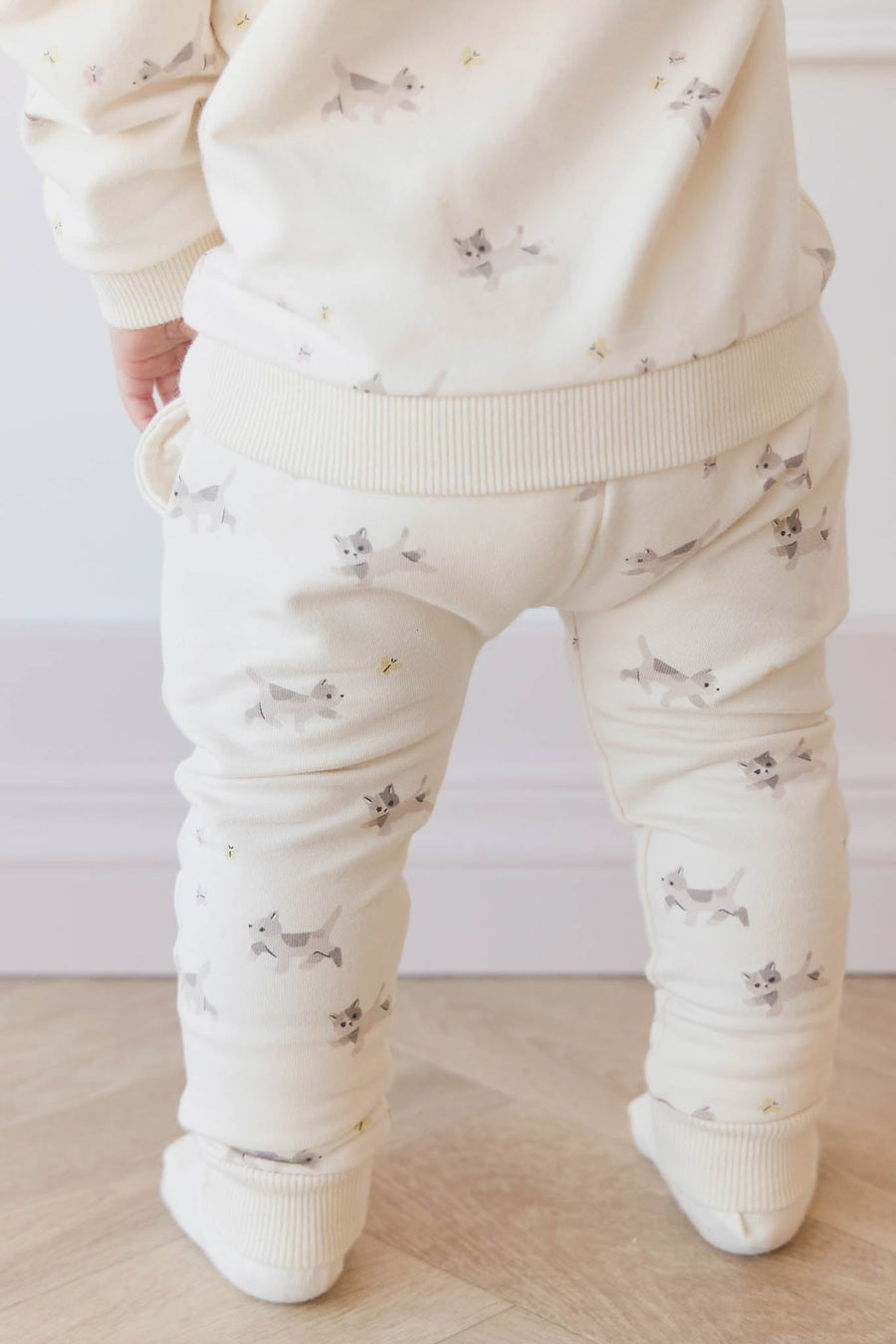 Organic Cotton Morgan Track Pant - Playful Kittens Whisper White Large Childrens Pant from Jamie Kay Australia