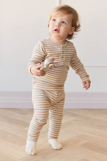 Organic Cotton Modal Everyday Legging - Narrow Stripe Baker/Cloud Childrens Legging from Jamie Kay Australia