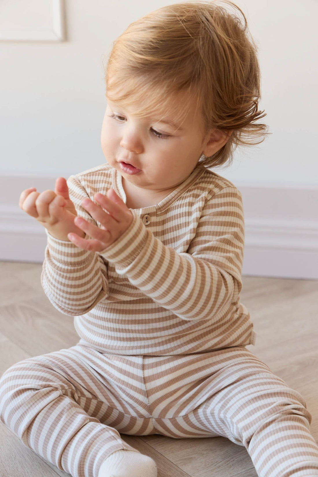 Organic Cotton Modal Everyday Legging - Narrow Stripe Baker/Cloud Childrens Legging from Jamie Kay Australia