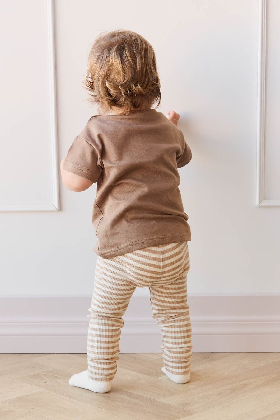 Organic Cotton Modal Everyday Legging - Narrow Stripe Baker/Cloud Childrens Legging from Jamie Kay Australia