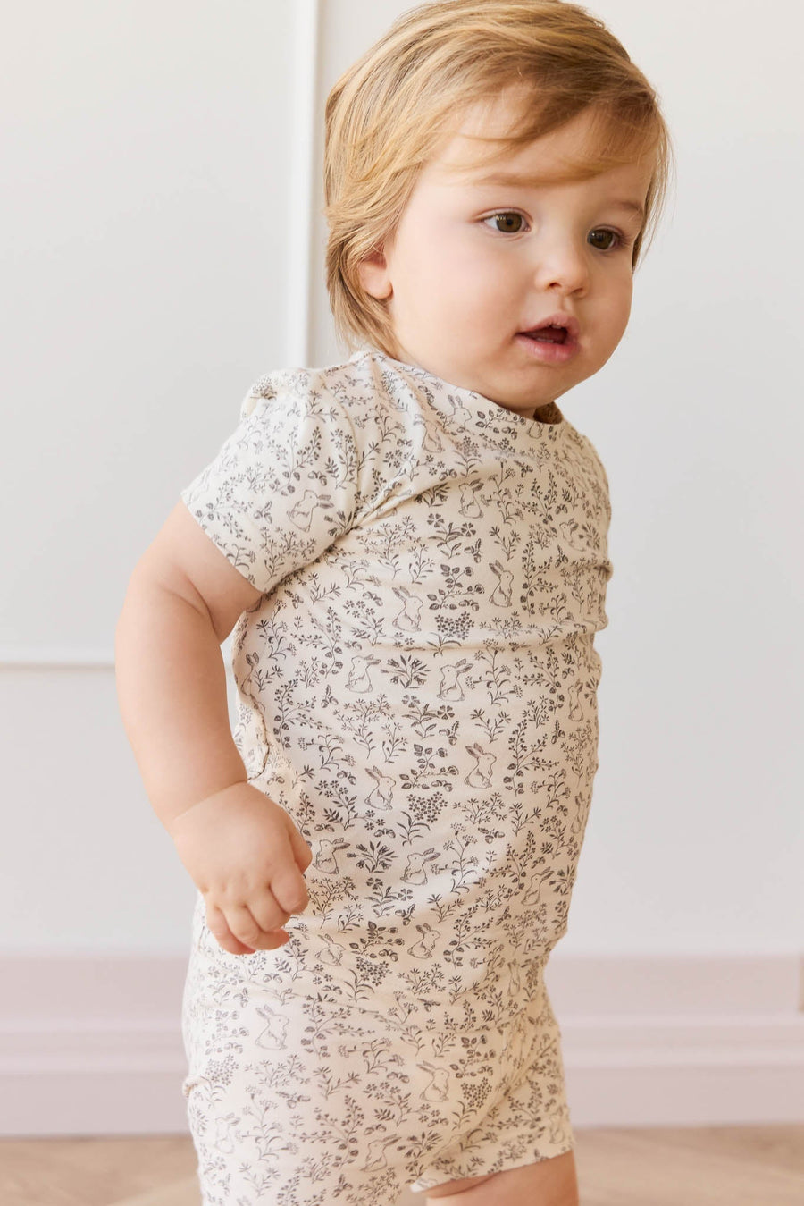 Organic Cotton Skye Short Sleeve Pyjama Set - Garden Bunnies Tofu Childrens Pyjama from Jamie Kay Australia