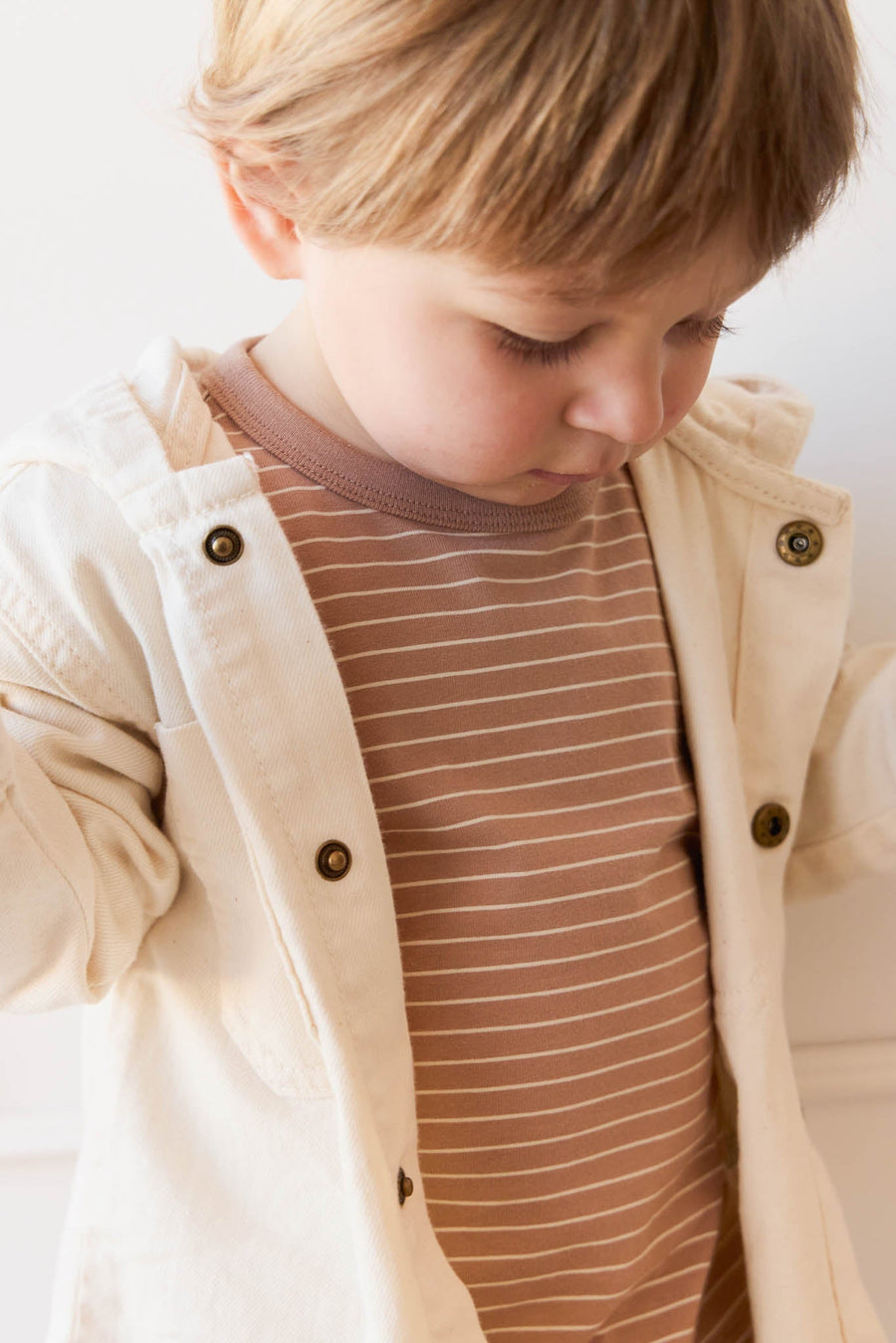 Organic Cotton Levi Long Sleeve Top - Daily Stripe Pale Terracotta/Buff Childrens Top from Jamie Kay Australia