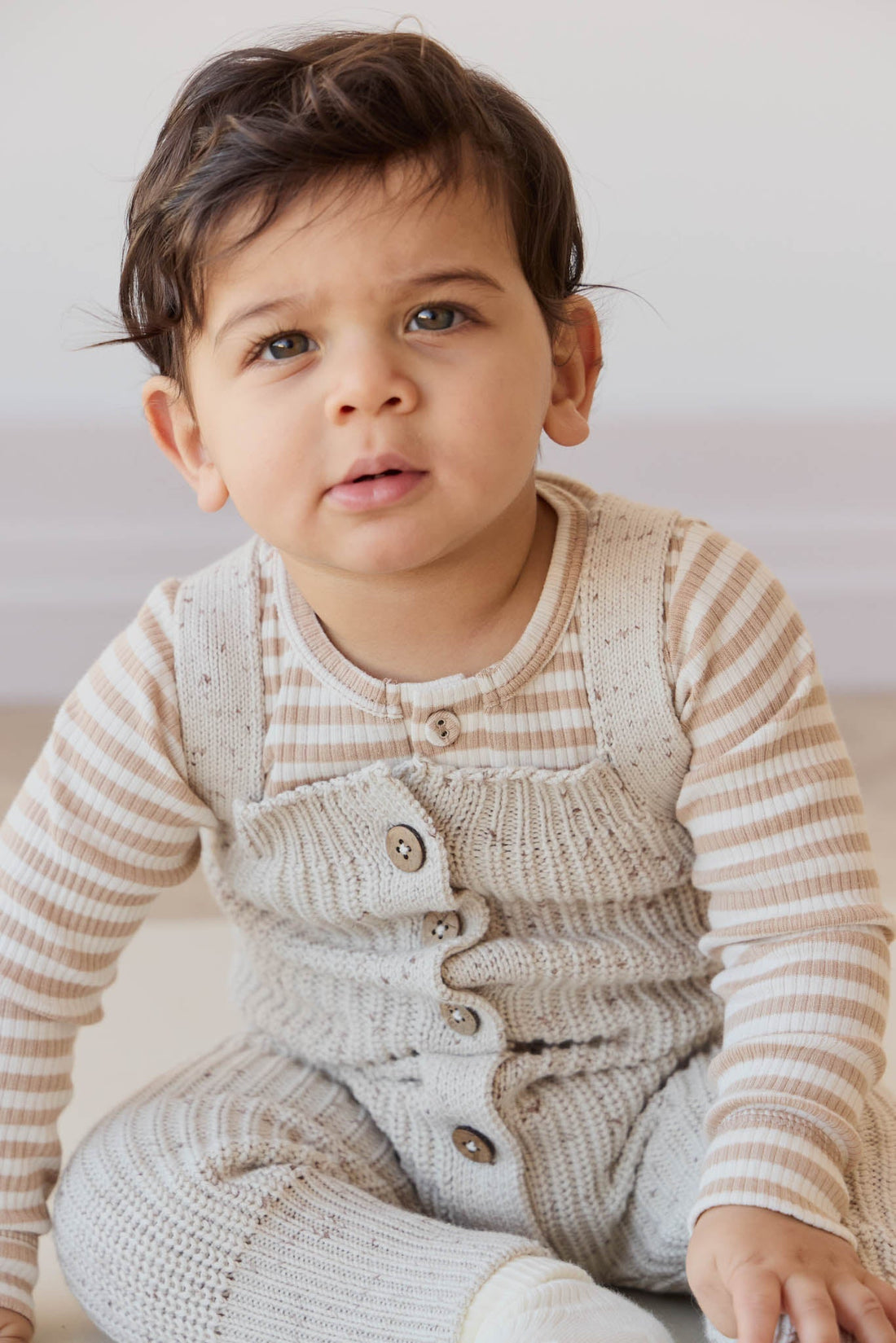 London Knitted Playsuit - Oatmeal Little Fawn Elk Fleck Childrens Playsuit from Jamie Kay Australia