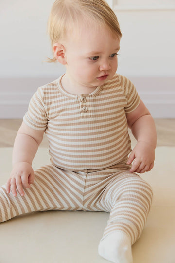 Organic Cotton Modal Darcy Rib Tee Bodysuit - Narrow Stripe Baker/Cloud Childrens Bodysuit from Jamie Kay Australia