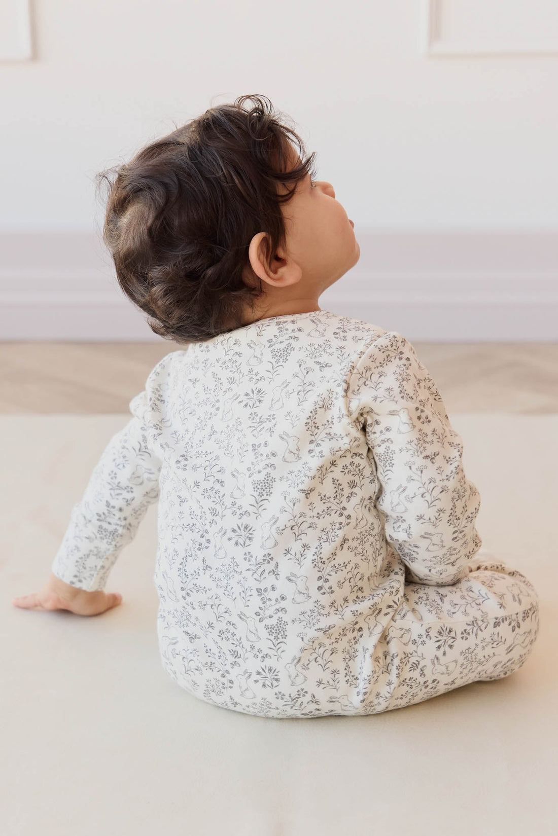 Organic Cotton Reese Zip Onepiece - Garden Bunnies Tofu Childrens Onepiece from Jamie Kay Australia