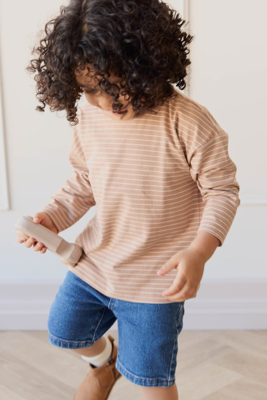 Organic Cotton Levi Long Sleeve Top - Daily Stripe Pale Terracotta/Buff Childrens Top from Jamie Kay Australia