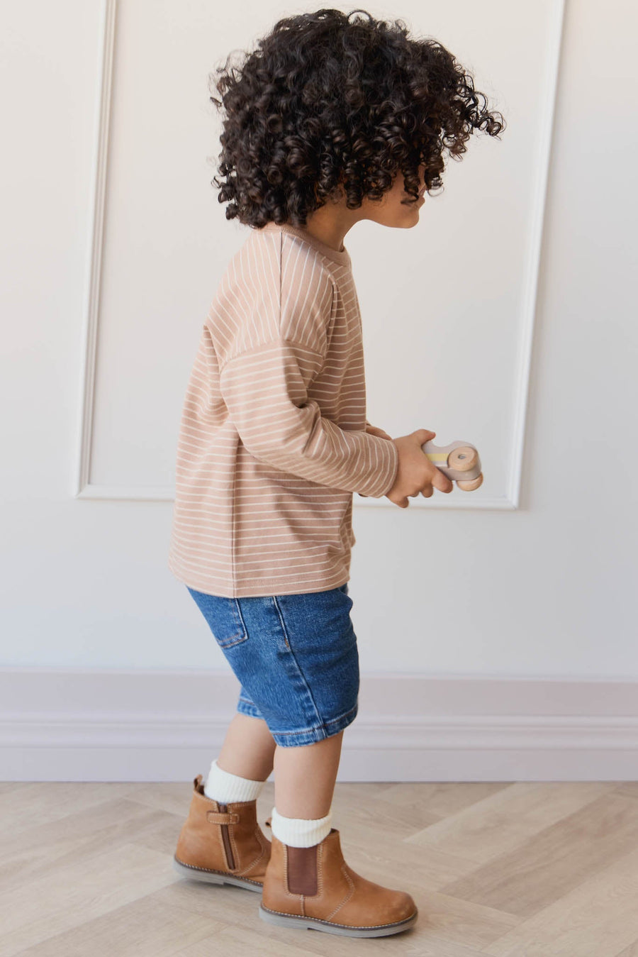 Organic Cotton Levi Long Sleeve Top - Daily Stripe Pale Terracotta/Buff Childrens Top from Jamie Kay Australia