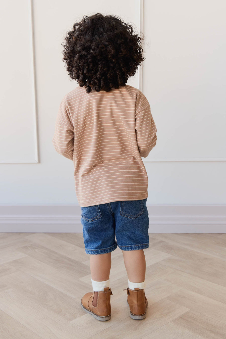 Organic Cotton Levi Long Sleeve Top - Daily Stripe Pale Terracotta/Buff Childrens Top from Jamie Kay Australia