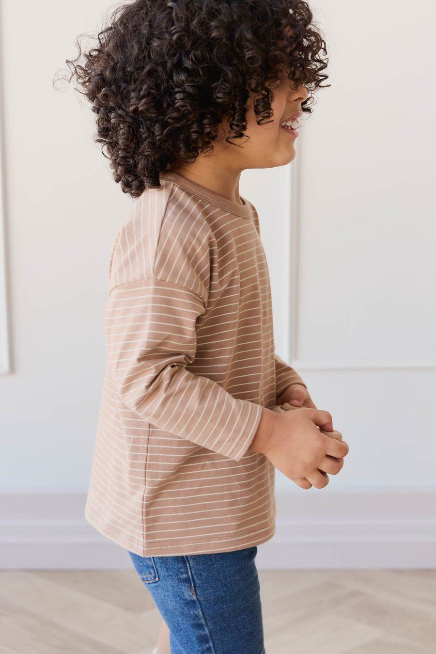 Organic Cotton Levi Long Sleeve Top - Daily Stripe Pale Terracotta/Buff Childrens Top from Jamie Kay Australia