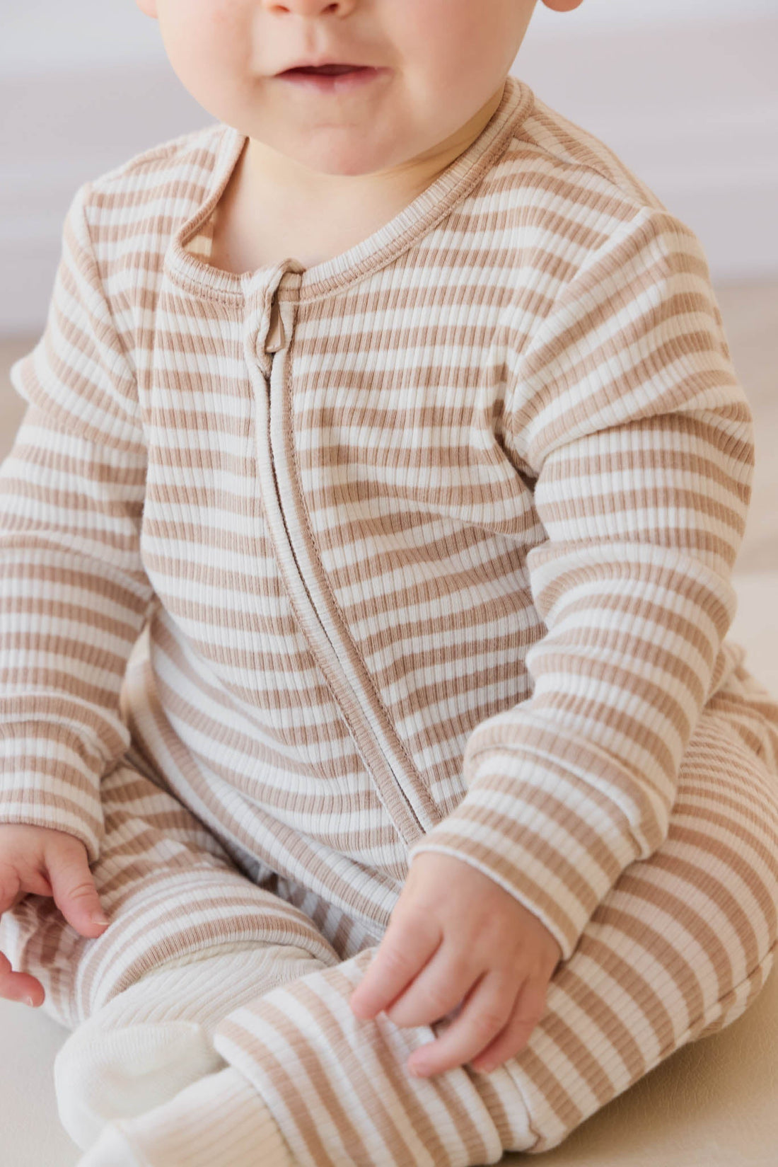 Organic Cotton Modal Gracelyn Onepiece - Narrow Stripe Baker/Cloud Childrens Onepiece from Jamie Kay Australia