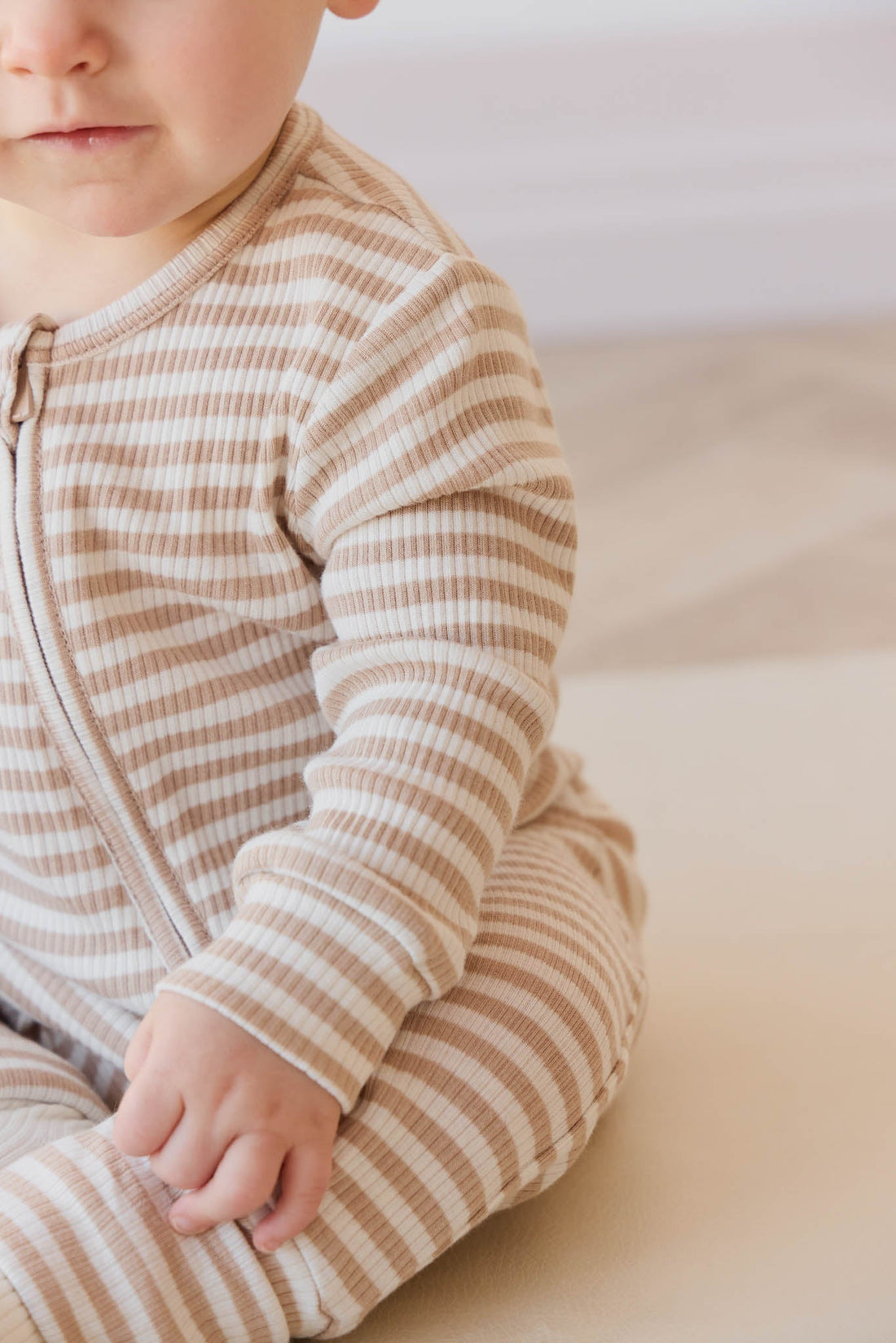 Organic Cotton Modal Gracelyn Onepiece - Narrow Stripe Baker/Cloud Childrens Onepiece from Jamie Kay Australia