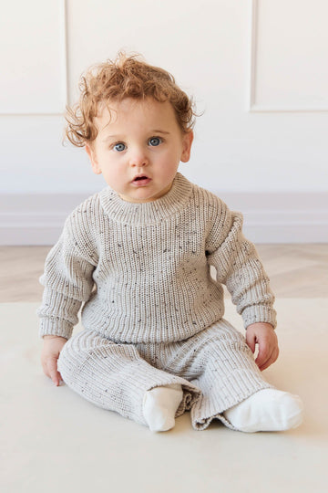 Leon Jumper - Oatmeal Balm Wolf Fleck Childrens Jumper from Jamie Kay Australia