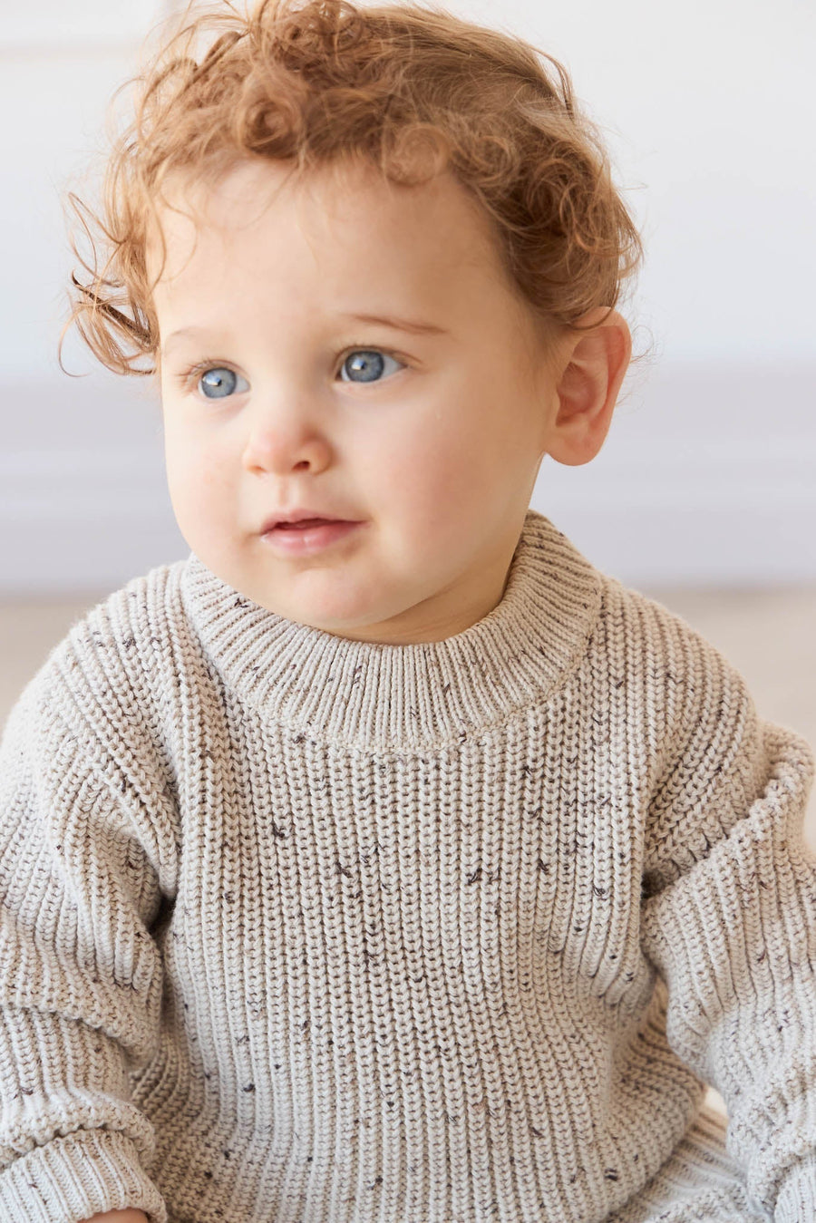 Leon Jumper - Oatmeal Balm Wolf Fleck Childrens Jumper from Jamie Kay Australia