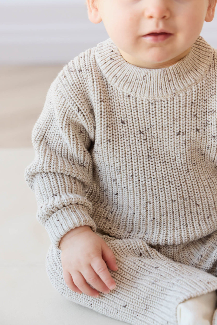 Leon Jumper - Oatmeal Balm Wolf Fleck Childrens Jumper from Jamie Kay Australia