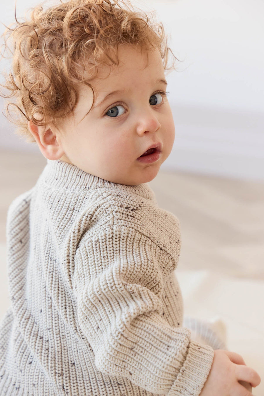 Leon Jumper - Oatmeal Balm Wolf Fleck Childrens Jumper from Jamie Kay Australia