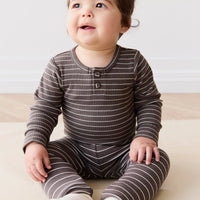 Organic Cotton Modal Long Sleeve Bodysuit - Daily Stripe Wolf/Cloud Childrens Bodysuit from Jamie Kay Australia