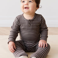 Organic Cotton Modal Everyday Legging - Daily Stripe Wolf/Cloud Childrens Legging from Jamie Kay Australia