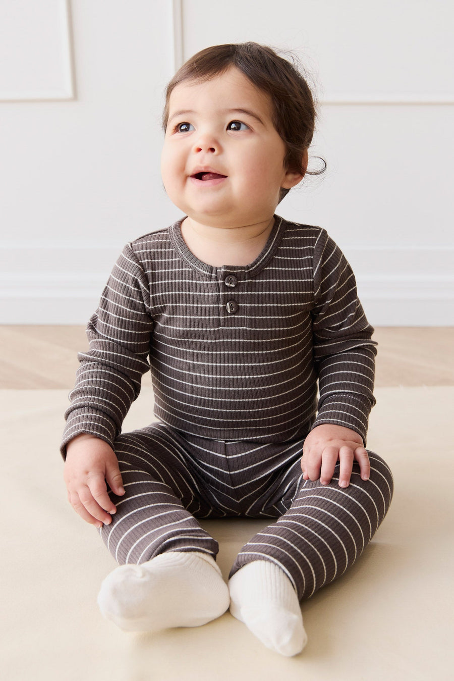 Organic Cotton Modal Everyday Legging - Daily Stripe Wolf/Cloud Childrens Legging from Jamie Kay Australia