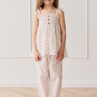 Organic Cotton Elodie Pant - Rose Floral Pink Childrens Pant from Jamie Kay Australia