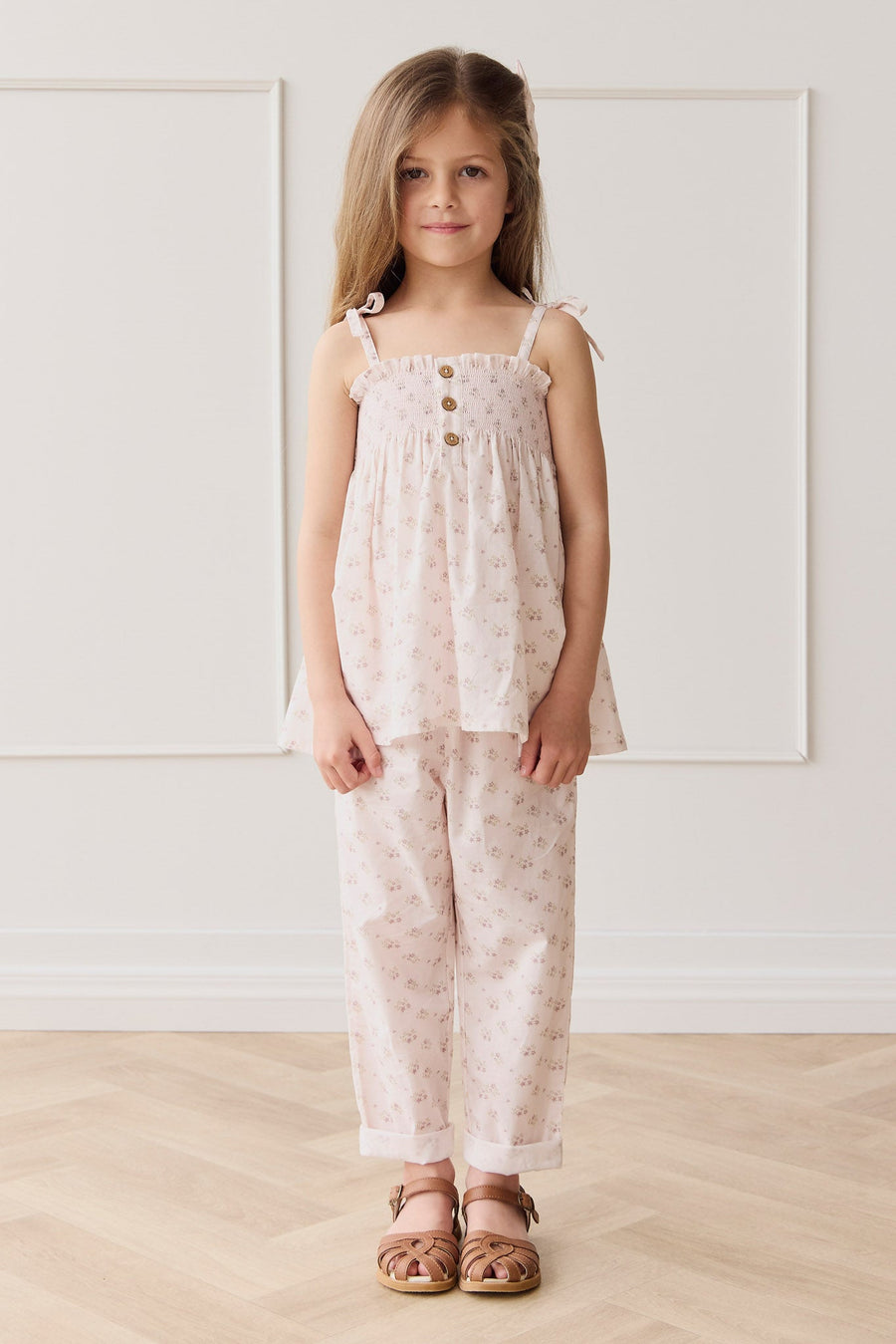 Organic Cotton Elodie Pant - Rose Floral Pink Childrens Pant from Jamie Kay Australia