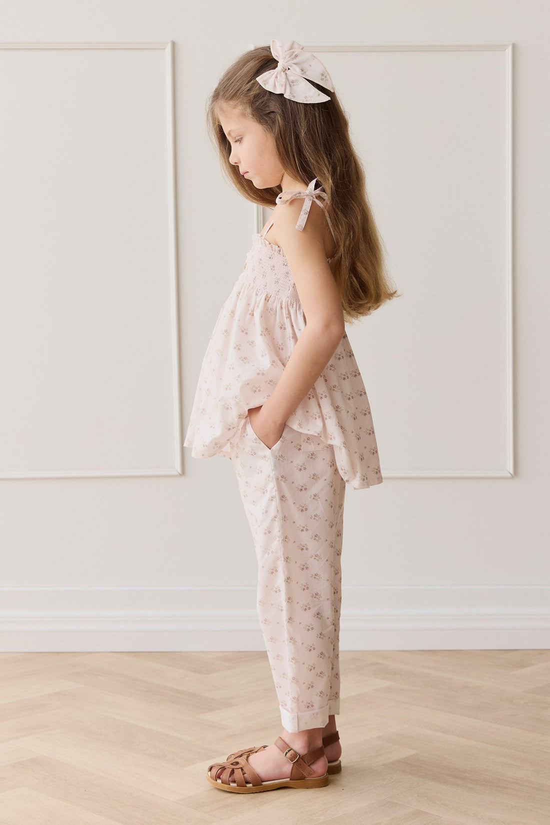 Organic Cotton Elodie Pant - Rose Floral Pink Childrens Pant from Jamie Kay Australia