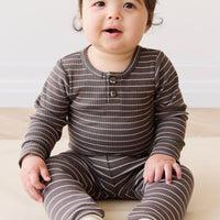 Organic Cotton Modal Long Sleeve Bodysuit - Daily Stripe Wolf/Cloud Childrens Bodysuit from Jamie Kay Australia