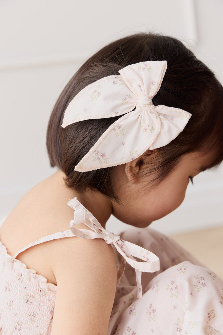 Organic Cotton Volie Bow - Rose Floral Pink Childrens Bow from Jamie Kay Australia