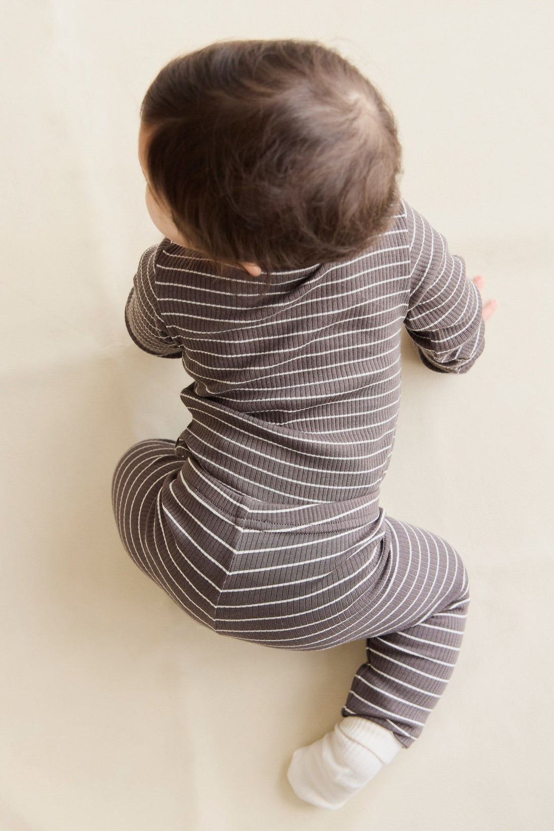 Organic Cotton Modal Long Sleeve Bodysuit - Daily Stripe Wolf/Cloud Childrens Bodysuit from Jamie Kay Australia