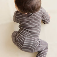 Organic Cotton Modal Long Sleeve Bodysuit - Daily Stripe Wolf/Cloud Childrens Bodysuit from Jamie Kay Australia