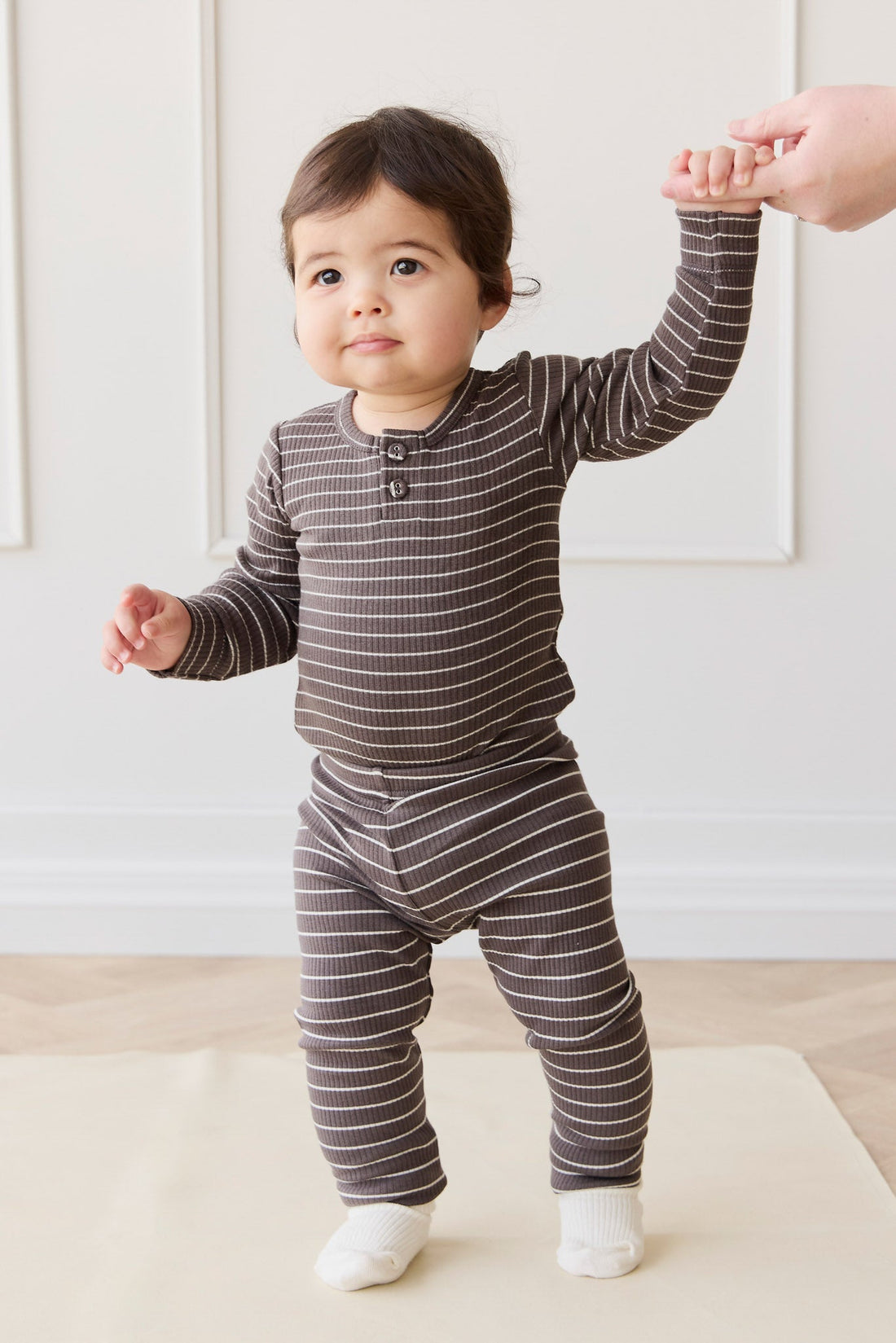 Organic Cotton Modal Everyday Legging - Daily Stripe Wolf/Cloud Childrens Legging from Jamie Kay Australia