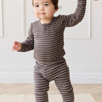 Organic Cotton Modal Everyday Legging - Daily Stripe Wolf/Cloud Childrens Legging from Jamie Kay Australia