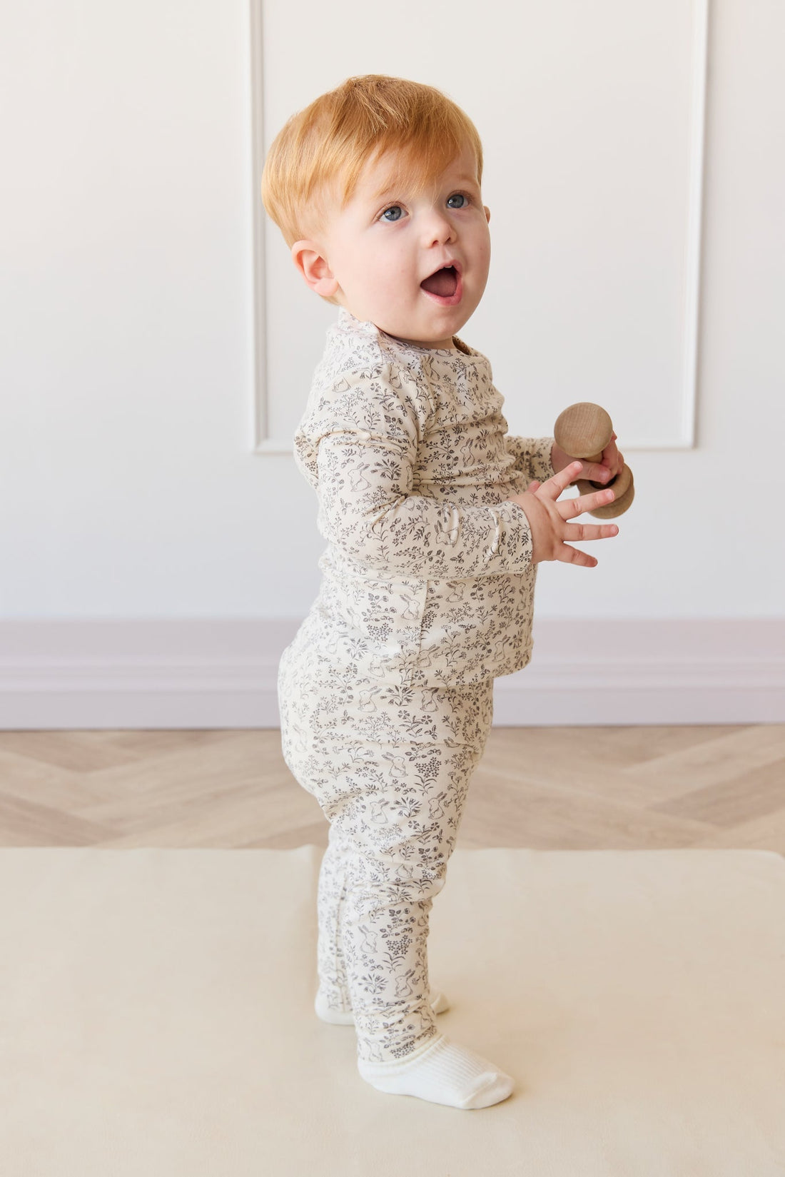 Organic Cotton Avis Long Sleeve Pyjama Set - Garden Bunnies Tofu Childrens Pyjama from Jamie Kay Australia