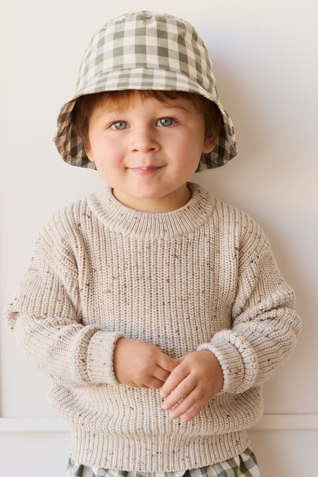 Organic Cotton Bucket Hat - Gingham Grape Leaf Childrens Hat from Jamie Kay Australia