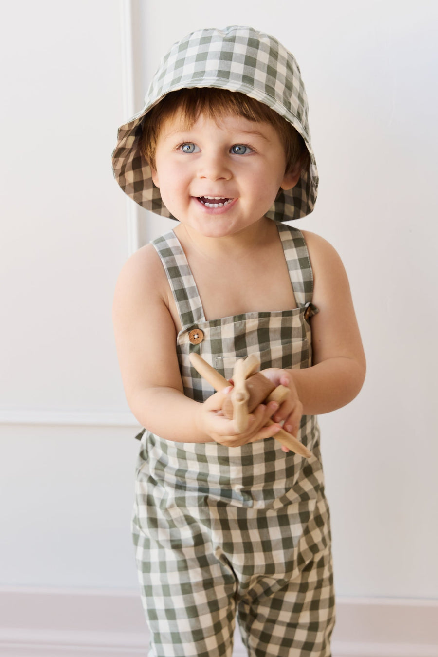 Organic Cotton Bucket Hat - Gingham Grape Leaf Childrens Hat from Jamie Kay Australia