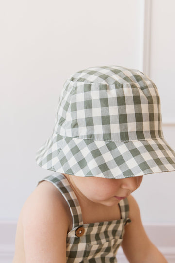 Organic Cotton Bucket Hat - Gingham Grape Leaf Childrens Hat from Jamie Kay Australia