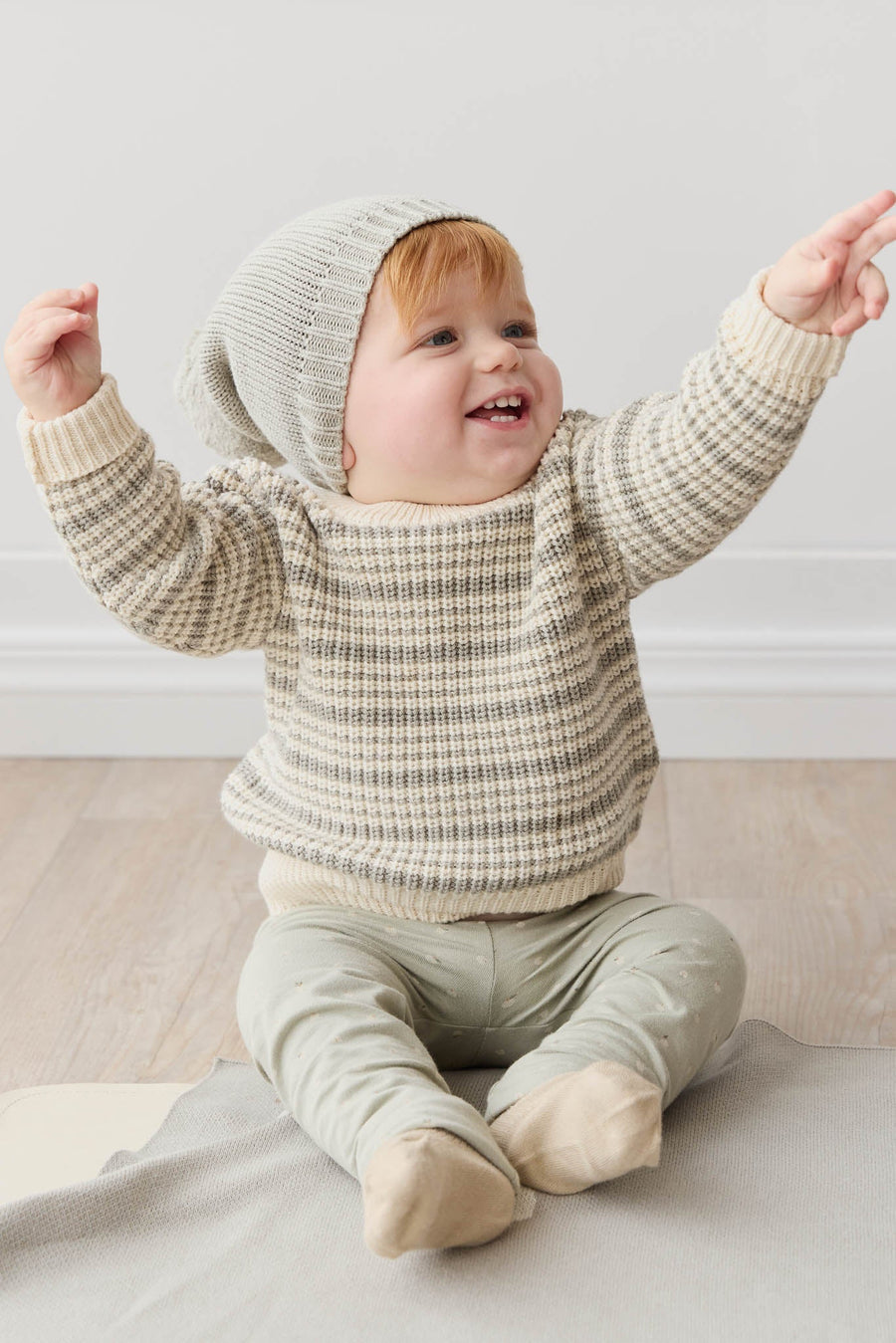 Leon Jumper - Harvest Stripe Moss/Cassava Childrens Jumper from Jamie Kay Australia