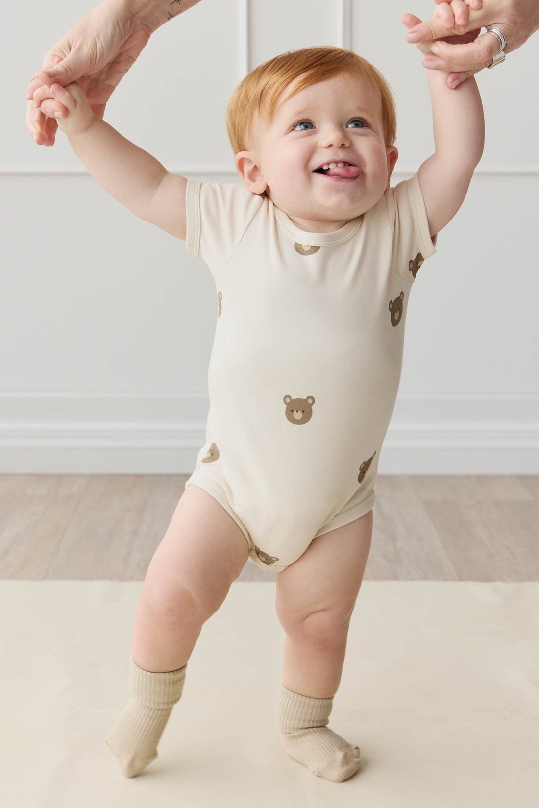 Organic Cotton Hudson Short Sleeve Bodysuit - Bobbie Bear Tofu Childrens Bodysuit from Jamie Kay Australia