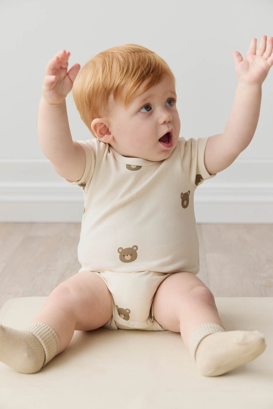 Organic Cotton Hudson Short Sleeve Bodysuit - Bobbie Bear Tofu Childrens Bodysuit from Jamie Kay Australia