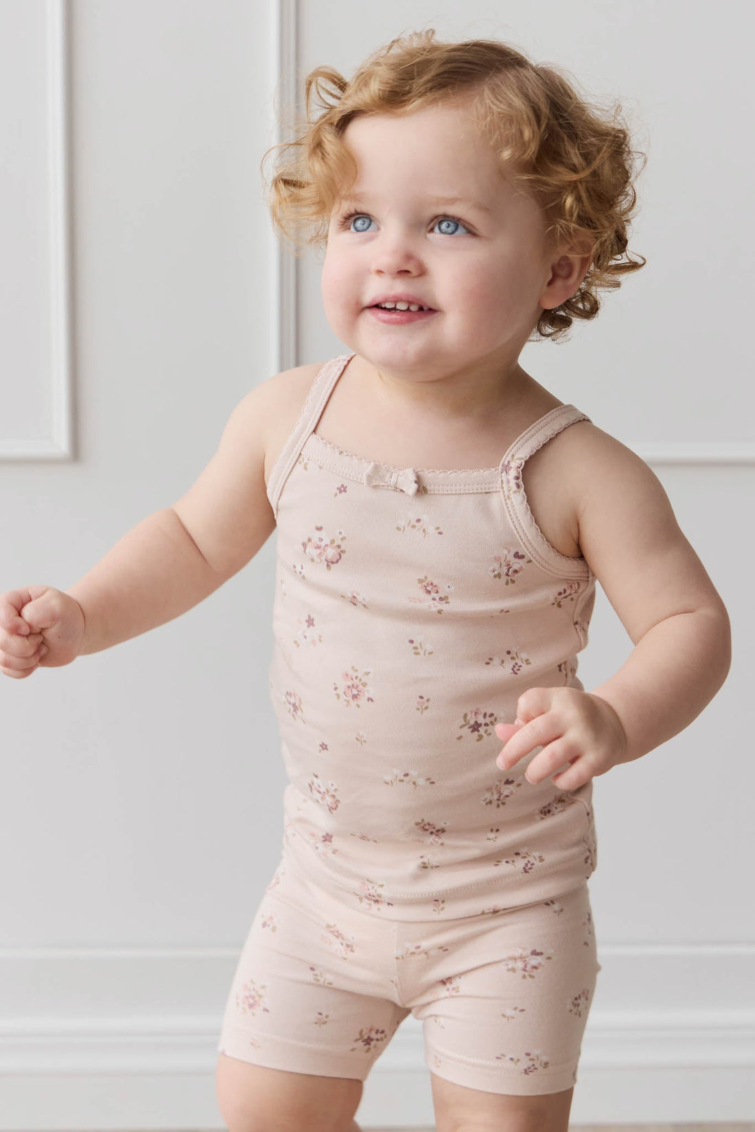 Organic Cotton Singlet - Petite Fleur Soft Peony Childrens Singlet from Jamie Kay Australia