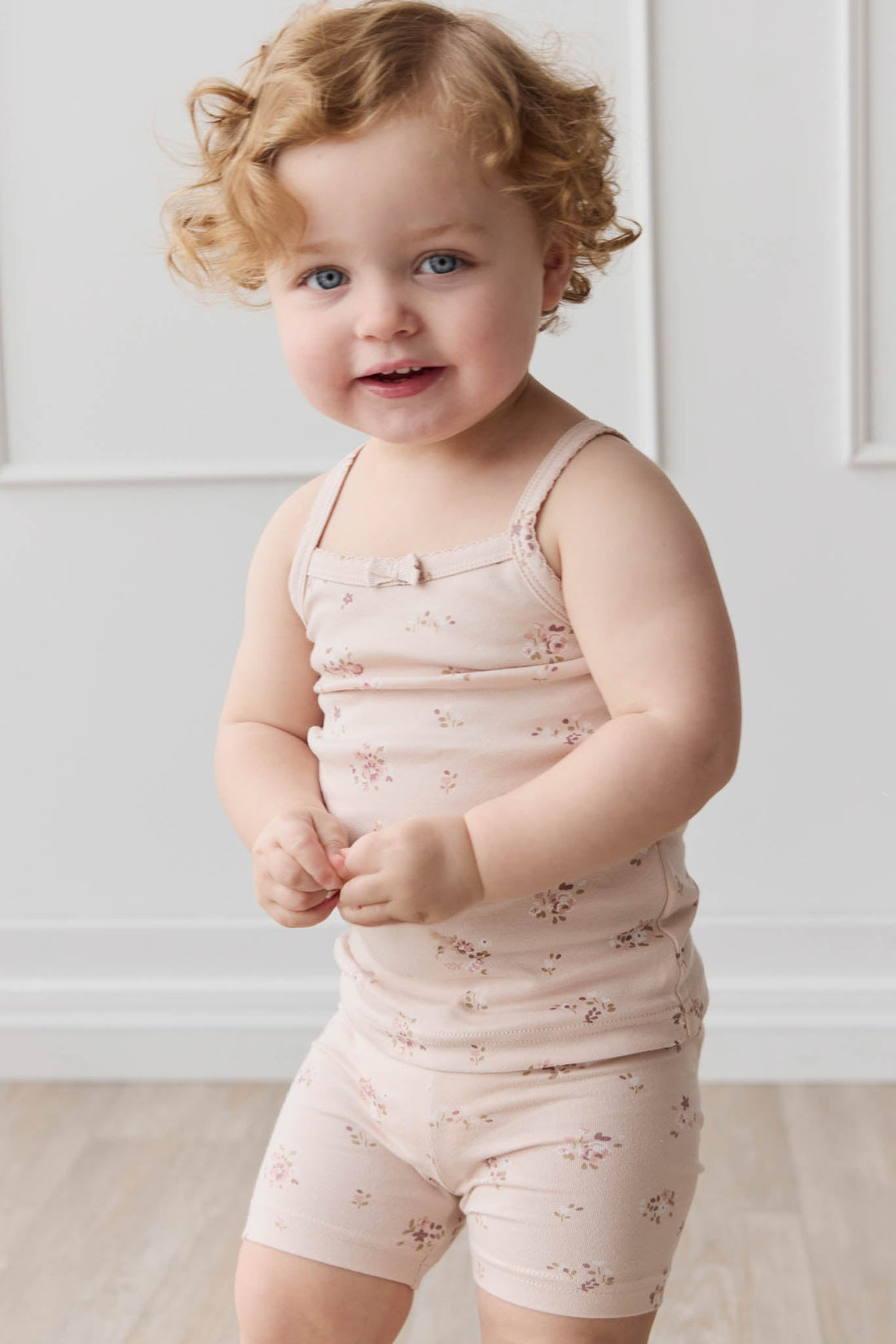 Organic Cotton Singlet - Petite Fleur Soft Peony Childrens Singlet from Jamie Kay Australia