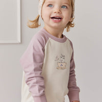 Organic Cotton Tao Sweatshirt - Parchment Kitty Teacup Lilac Childrens Top from Jamie Kay Australia