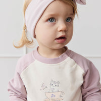 Organic Cotton Tao Sweatshirt - Parchment Kitty Teacup Lilac Childrens Top from Jamie Kay Australia