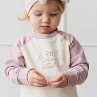 Organic Cotton Tao Sweatshirt - Parchment Kitty Teacup Lilac Childrens Top from Jamie Kay Australia