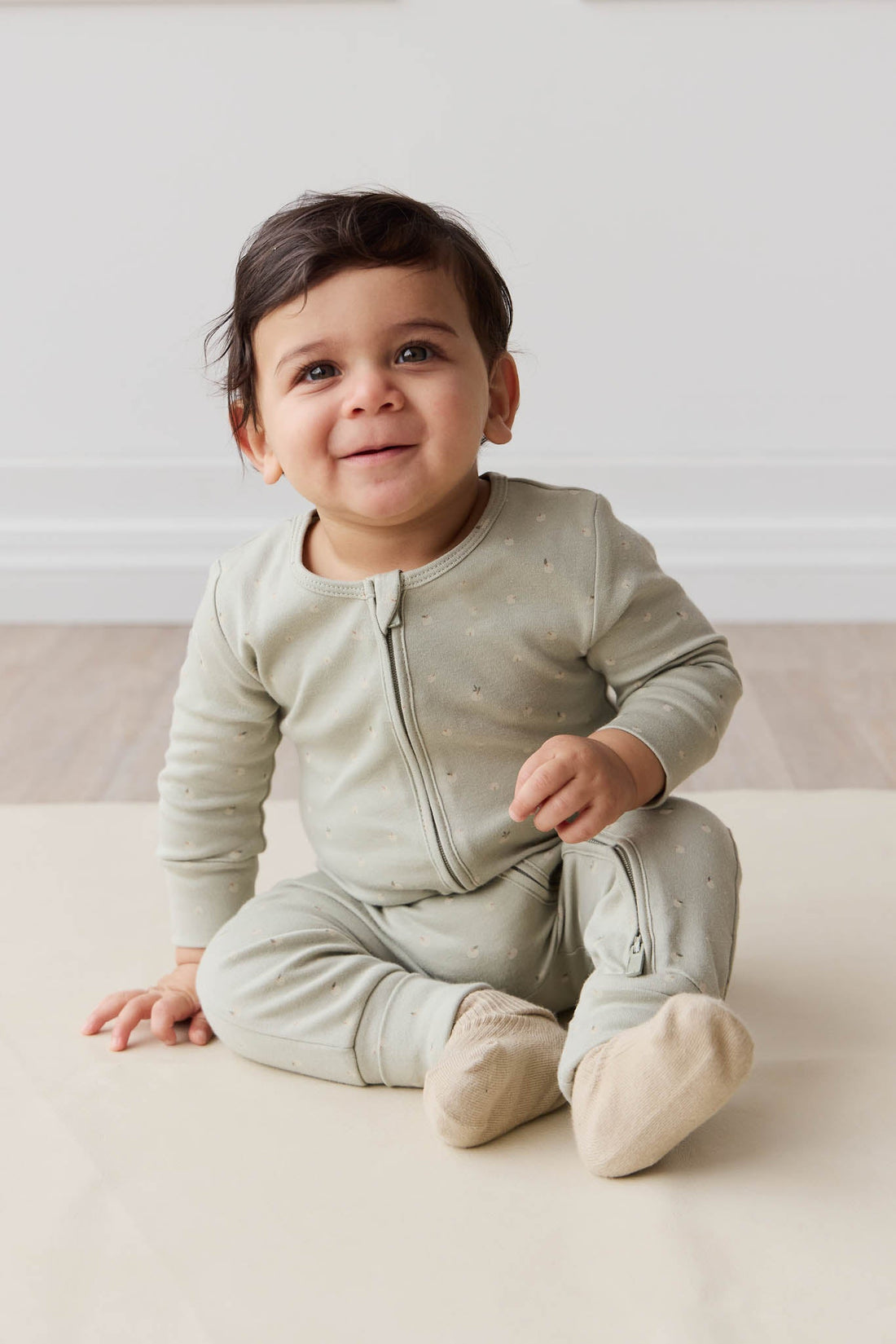 Organic Cotton Reese Zip Onepiece - Fresh Apples Abbey Stone Childrens Onepiece from Jamie Kay Australia