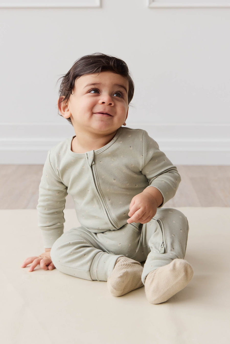 Organic Cotton Reese Zip Onepiece - Fresh Apples Abbey Stone Childrens Onepiece from Jamie Kay Australia