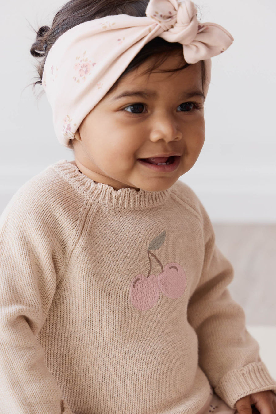 Audrey Jumper - Oatmeal Marle Cherry Love Childrens Jumper from Jamie Kay Australia