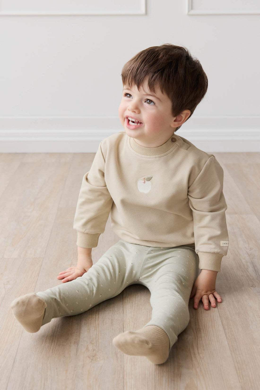 Organic Cotton Jalen Oversized Jumper - Biscuit Fresh Apple Childrens Sweatshirting from Jamie Kay Australia